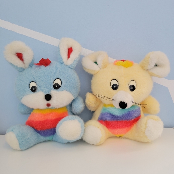 Vintage Easter Friends Stuffed Animal Plush Rainbow Puppy Mouse Bunny - Picture 3 of 16
